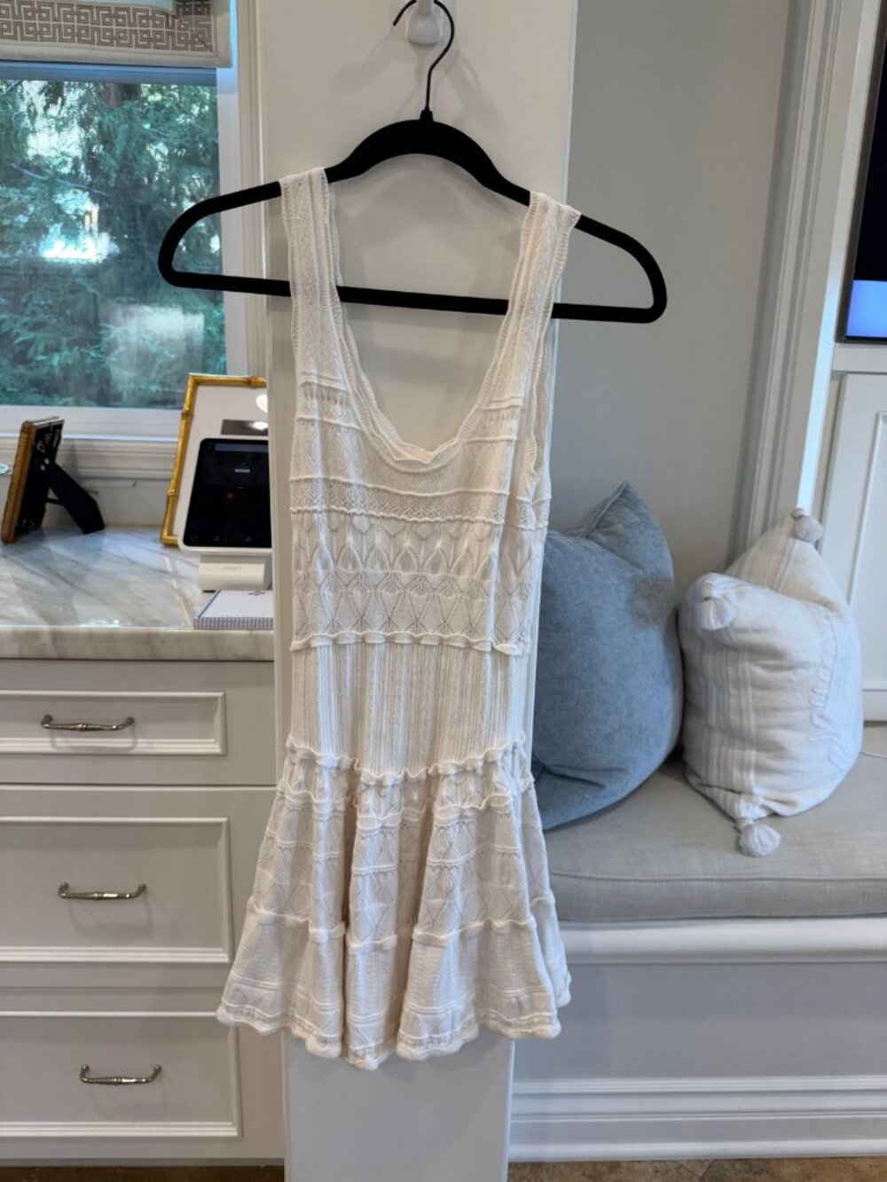 LoveShackFancy Tabatha Pointelle Knit Mini Dress Square Neck White